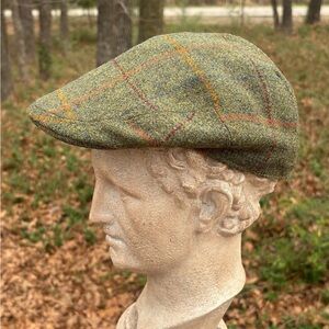 Lawrence & Foster Green Tweed Windowpane Flat Cap US 7